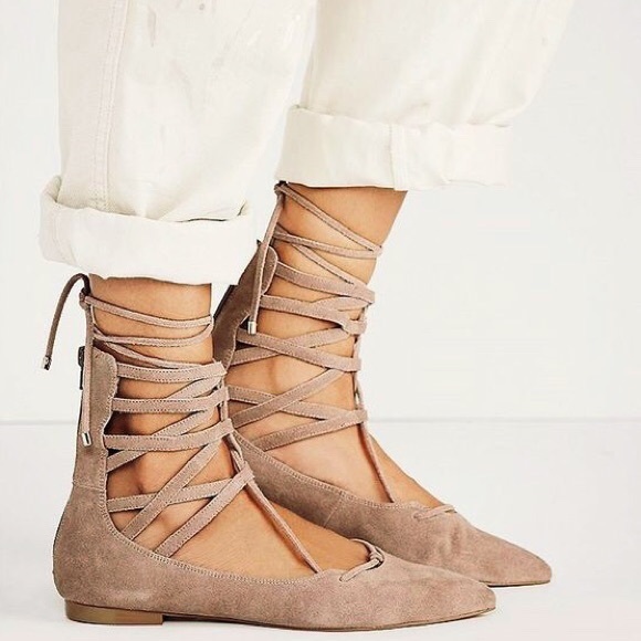 Jeffrey Campbell Taupe Shay Lace-up Flat - Picture 1 of 4